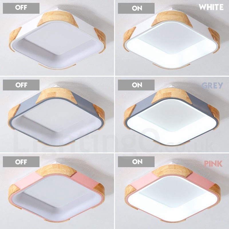 Dimmable Multi Colours Square Wood Ceiling Light with Acrylic Shade Ceiling Lamp Nordic Style