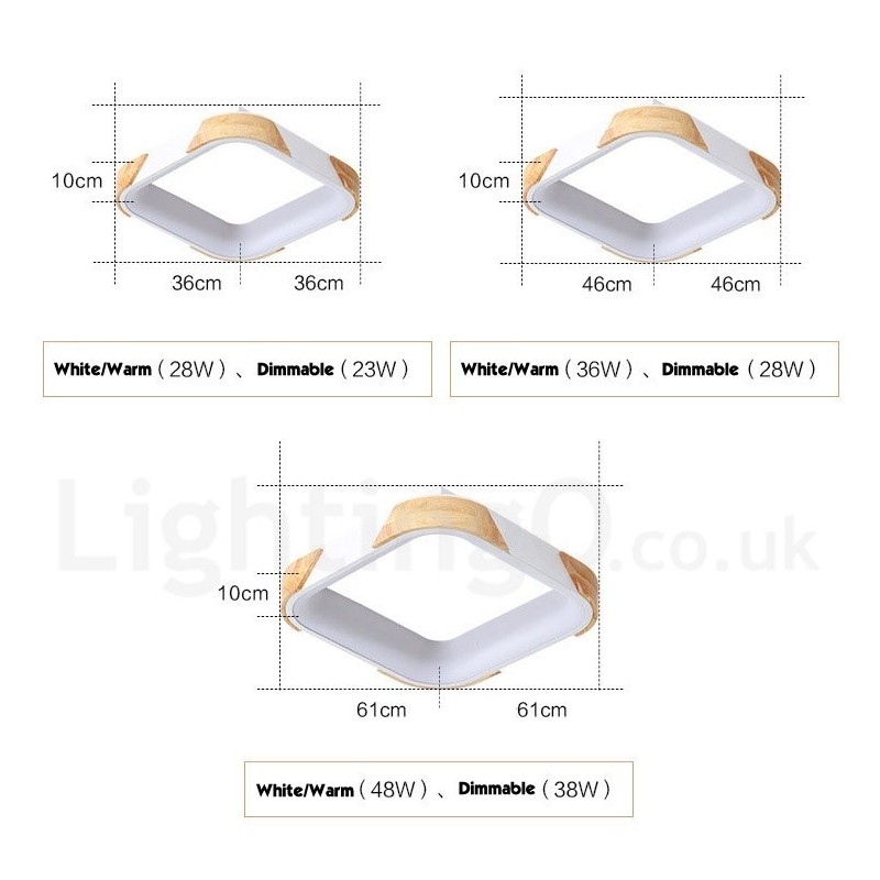 Dimmable Multi Colours Square Wood Ceiling Light with Acrylic Shade Ceiling Lamp Nordic Style