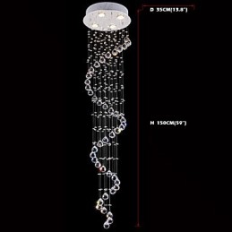 Crystal Pendant Light Chandelier Lighting 4 Lights Silver Canpoy Clear K9 Crystal Helix Ceiling Lamps H150CM