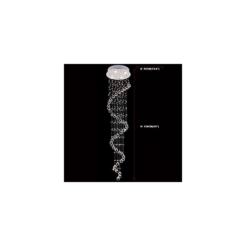 Crystal Pendant Light Chandelier Lighting 4 Lights Silver Canpoy Clear K9 Crystal Helix Ceiling Lamps H150CM