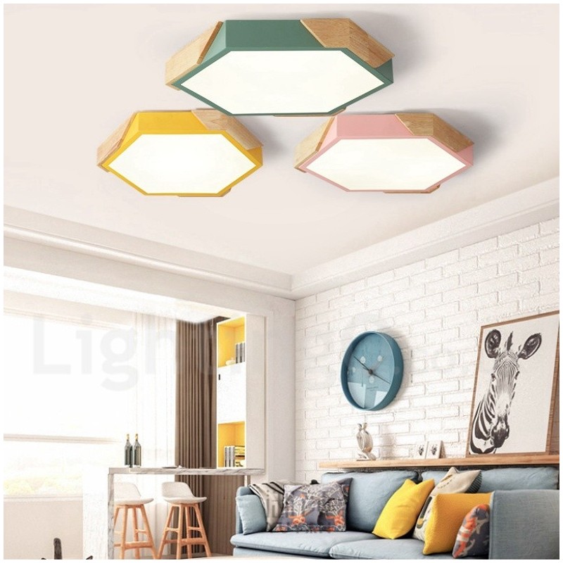Dimmable Macaron Ultra thin Multi Colours Wood Ceiling Light with Acrylic Shade Ceiling Lamp Nordic Style