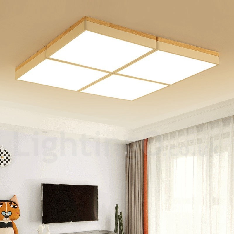 Large Square Dimmable Macaron Ultra thin Multi Colours Wood Ceiling Light with Acrylic Shade Ceiling Lamp Nordic Style