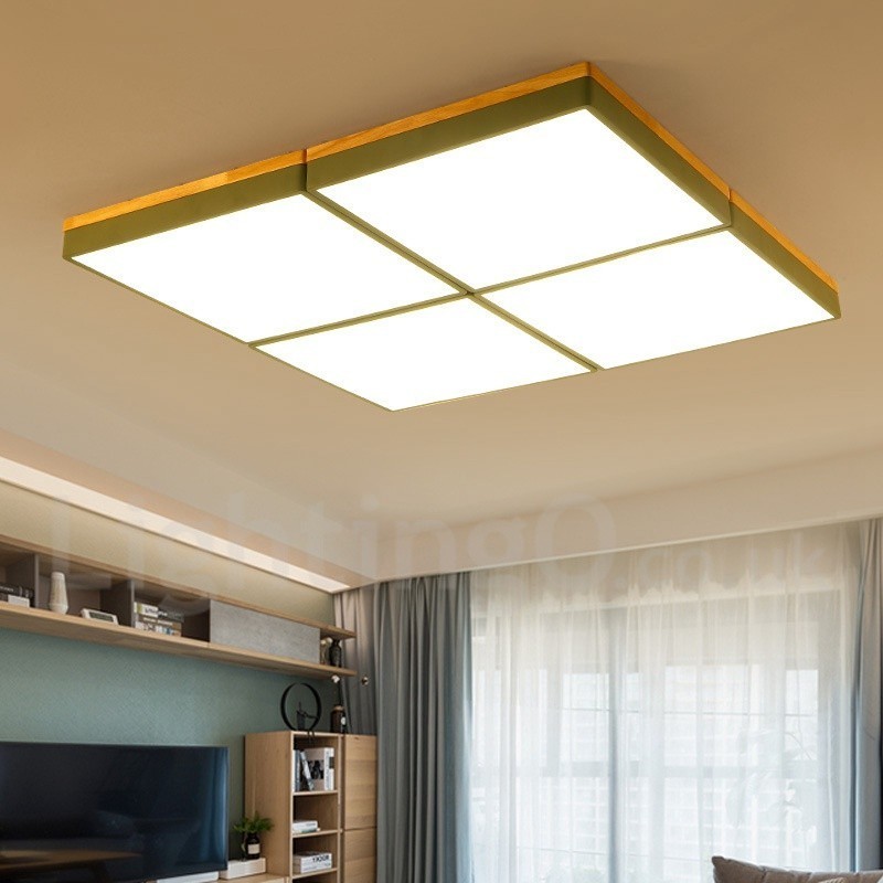 Large Square Dimmable Macaron Ultra thin Multi Colours Wood Ceiling Light with Acrylic Shade Ceiling Lamp Nordic Style