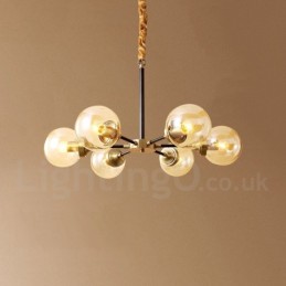 Pure Brass Luxurious Rustic Retro Vintage Brass Pendant Chandelier with Glass Shades