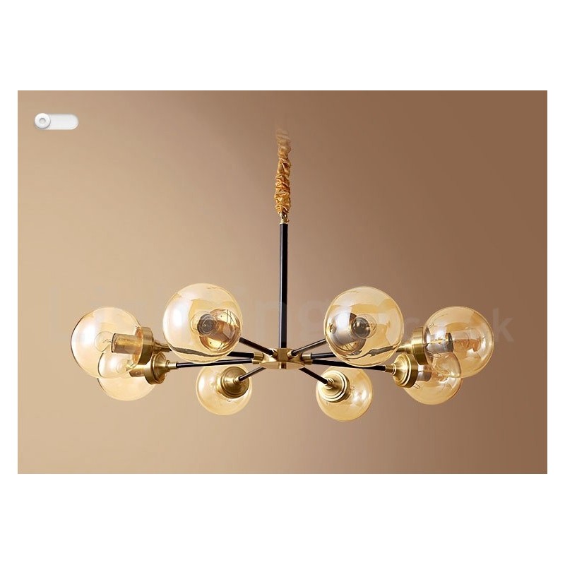 Pure Brass Luxurious Rustic Retro Vintage Brass Pendant Chandelier with Glass Shades