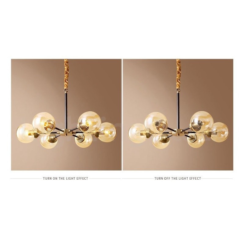 Pure Brass Luxurious Rustic Retro Vintage Brass Pendant Chandelier with Glass Shades