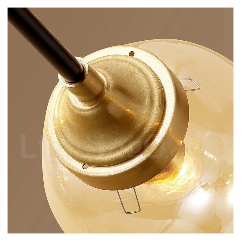 Pure Brass Luxurious Rustic Retro Vintage Brass Pendant Chandelier with Glass Shades