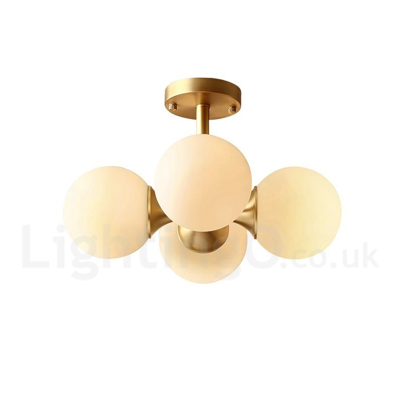 4 Light Pure Brass Modern Contemporary Simple Rustic Retro Vintage Flush Mount Ceiling Light with Glass Shades