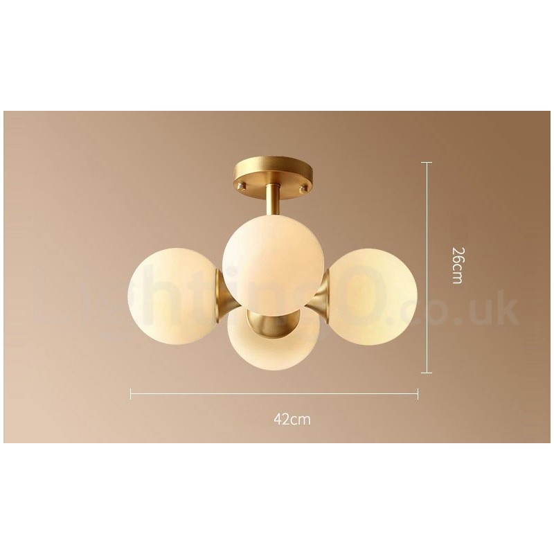4 Light Pure Brass Modern Contemporary Simple Rustic Retro Vintage Flush Mount Ceiling Light with Glass Shades