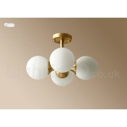4 Light Pure Brass Modern Contemporary Simple Rustic Retro Vintage Flush Mount Ceiling Light with Glass Shades