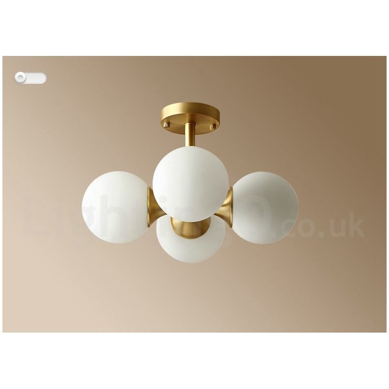 4 Light Pure Brass Modern Contemporary Simple Rustic Retro Vintage Flush Mount Ceiling Light with Glass Shades