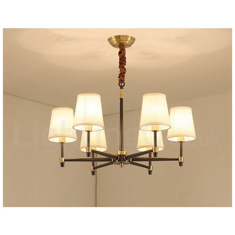 Pure Brass Large Luxurious Rustic Retro Vintage Brass Pendant Chandelier with Fabric Shades