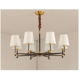 Pure Brass Large Luxurious Rustic Retro Vintage Brass Pendant Chandelier with Fabric Shades