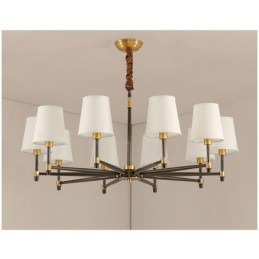 Pure Brass Large Luxurious Rustic Retro Vintage Brass Pendant Chandelier with Fabric Shades