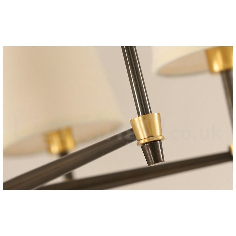 Pure Brass Large Luxurious Rustic Retro Vintage Brass Pendant Chandelier with Fabric Shades
