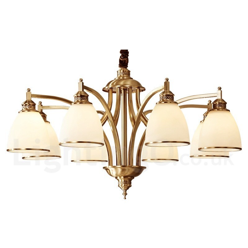 Pure Brass Large Luxurious Rustic Retro Vintage Brass Pendant Chandelier with Glass Shades