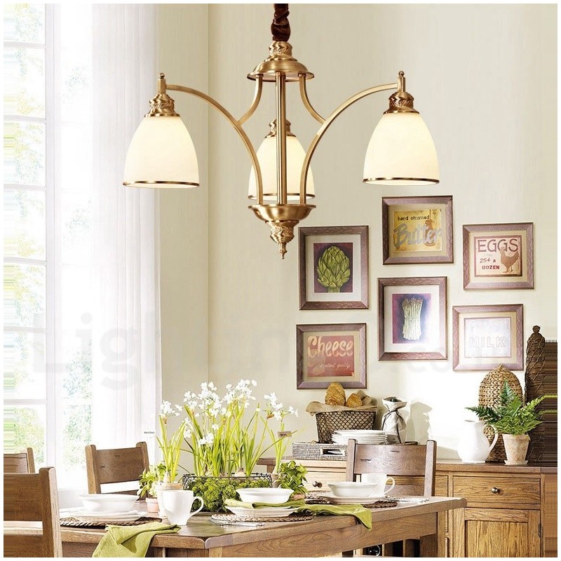 Pure Brass Large Luxurious Rustic Retro Vintage Brass Pendant Chandelier with Glass Shades