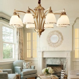 Pure Brass Large Luxurious Rustic Retro Vintage Brass Pendant Chandelier with Glass Shades