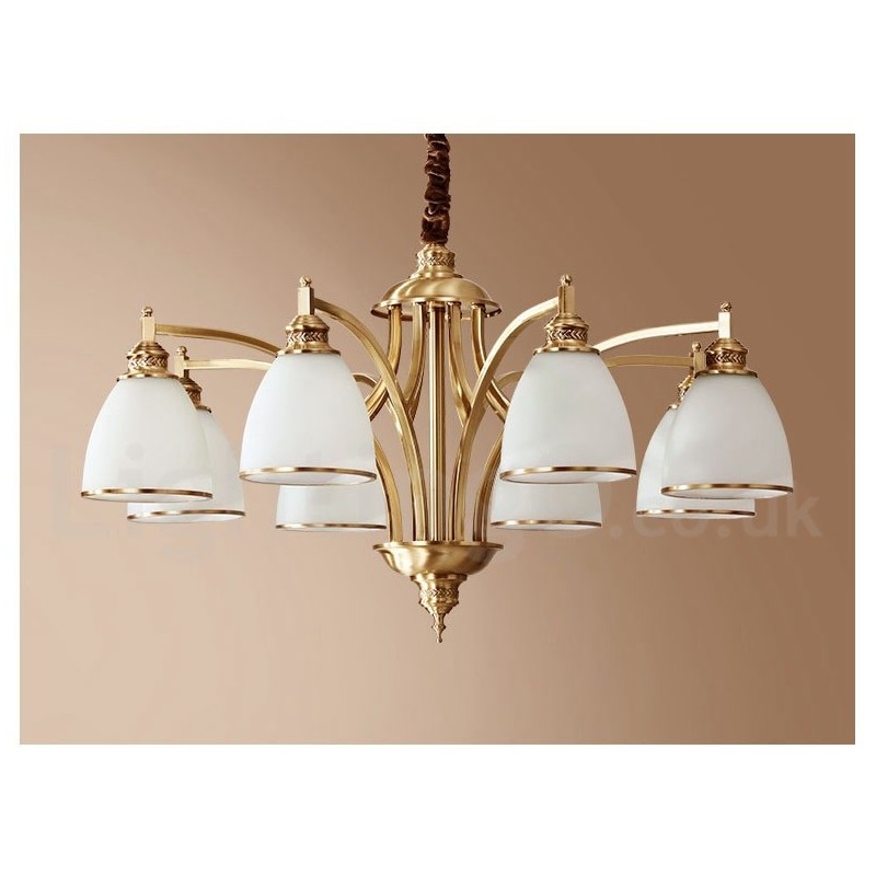 Pure Brass Large Luxurious Rustic Retro Vintage Brass Pendant Chandelier with Glass Shades