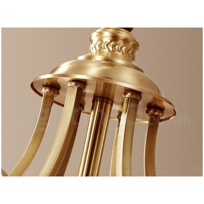 Pure Brass Large Luxurious Rustic Retro Vintage Brass Pendant Chandelier with Glass Shades