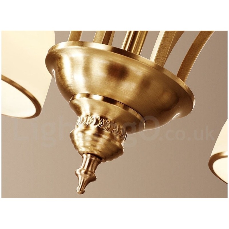 Pure Brass Large Luxurious Rustic Retro Vintage Brass Pendant Chandelier with Glass Shades