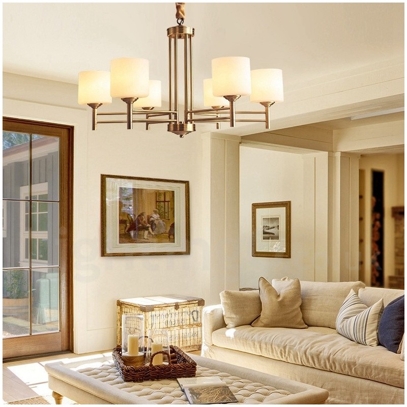 Pure Brass Large Luxurious Rustic Retro Vintage Brass Pendant Chandelier with Glass Shades