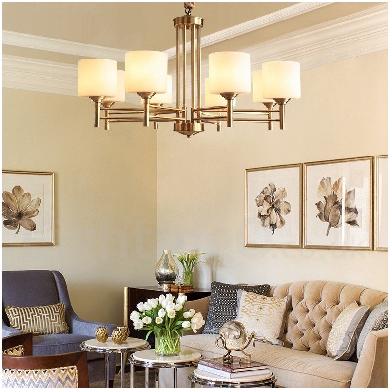 Pure Brass Large Luxurious Rustic Retro Vintage Brass Pendant Chandelier with Glass Shades