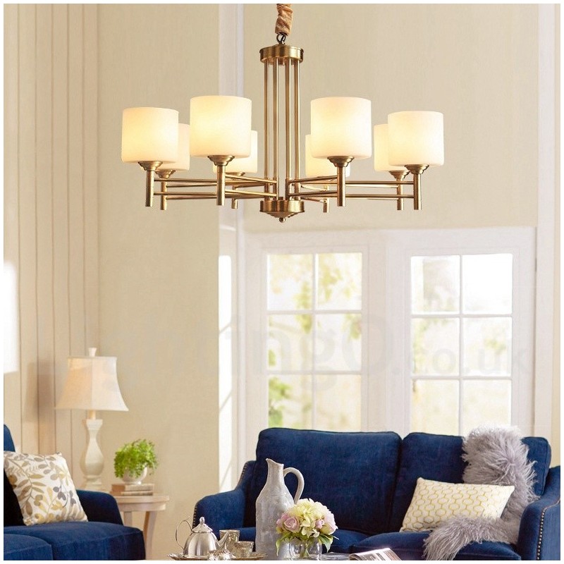 Pure Brass Large Luxurious Rustic Retro Vintage Brass Pendant Chandelier with Glass Shades