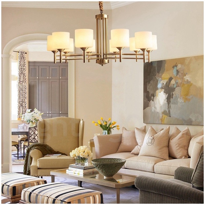 Pure Brass Large Luxurious Rustic Retro Vintage Brass Pendant Chandelier with Glass Shades