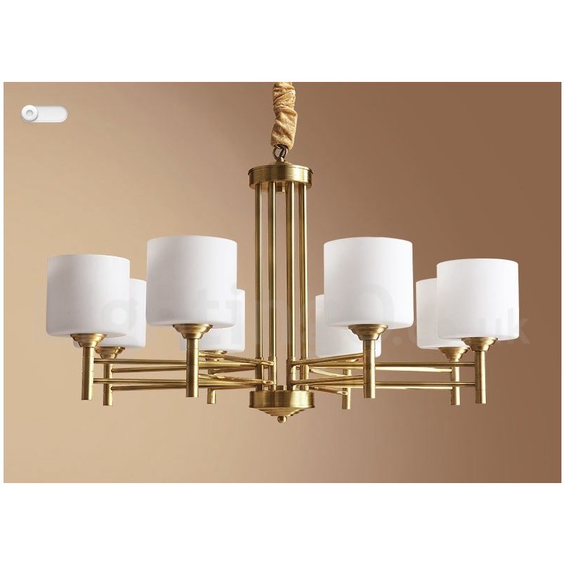 Pure Brass Large Luxurious Rustic Retro Vintage Brass Pendant Chandelier with Glass Shades