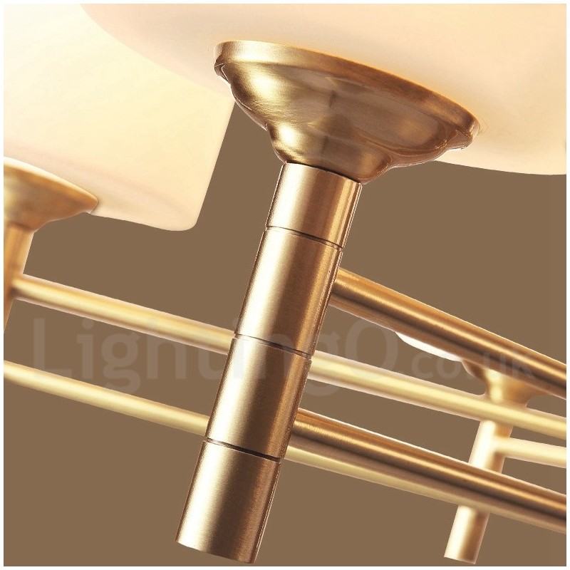 Pure Brass Large Luxurious Rustic Retro Vintage Brass Pendant Chandelier with Glass Shades