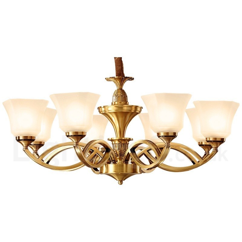 Pure Brass Large Luxurious Rustic Retro Vintage Brass Pendant Chandelier with Glass Shades