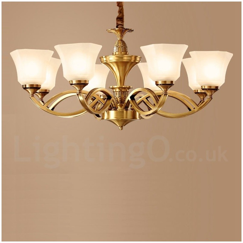 Pure Brass Large Luxurious Rustic Retro Vintage Brass Pendant Chandelier with Glass Shades