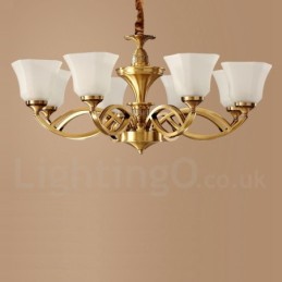 Pure Brass Large Luxurious Rustic Retro Vintage Brass Pendant Chandelier with Glass Shades