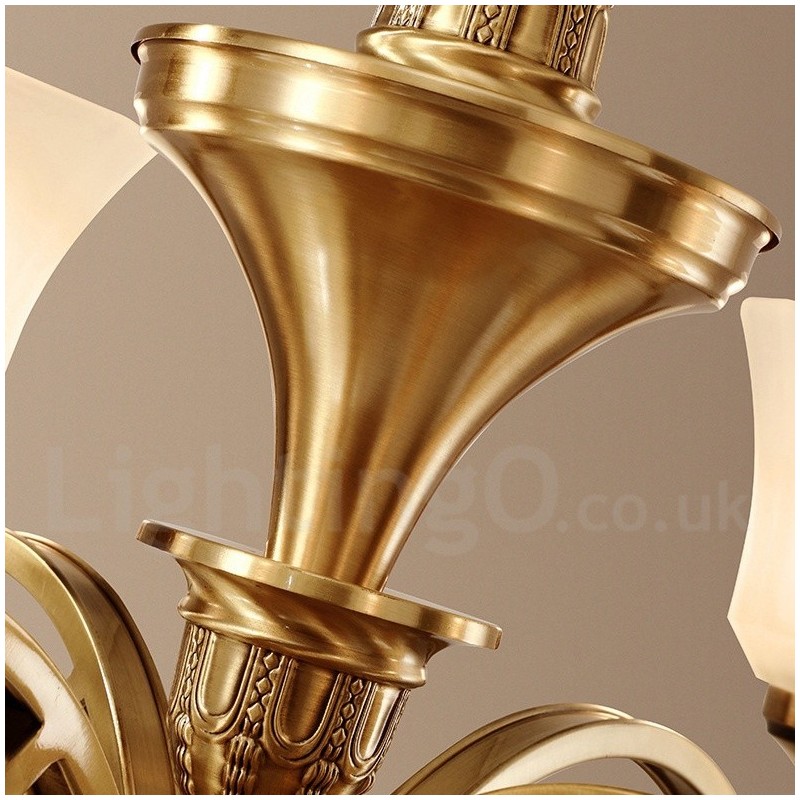 Pure Brass Large Luxurious Rustic Retro Vintage Brass Pendant Chandelier with Glass Shades