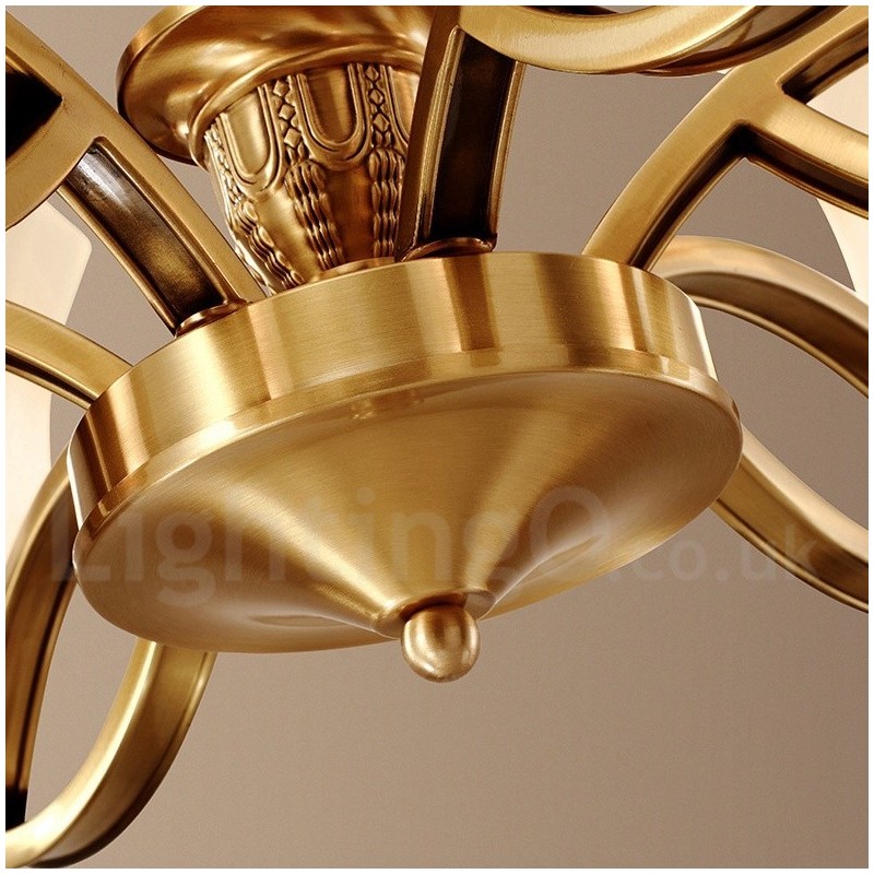 Pure Brass Large Luxurious Rustic Retro Vintage Brass Pendant Chandelier with Glass Shades