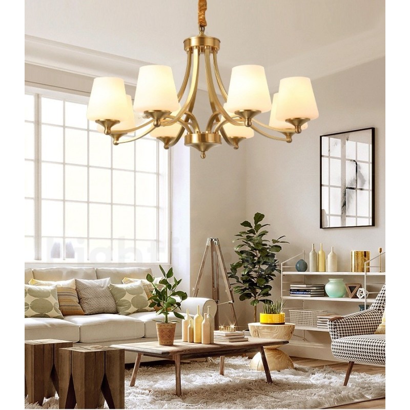 Pure Brass Large Luxurious Rustic Retro Vintage Brass Pendant Chandelier with Glass Shades
