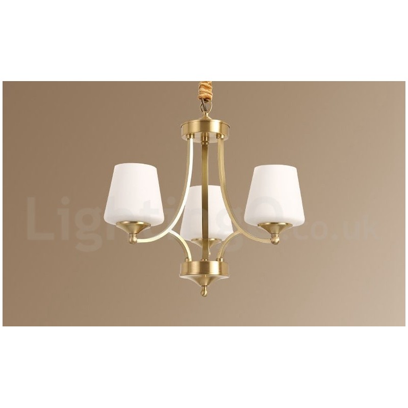 Pure Brass Large Luxurious Rustic Retro Vintage Brass Pendant Chandelier with Glass Shades
