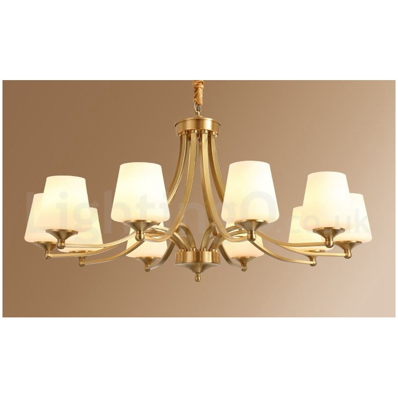 Pure Brass Large Luxurious Rustic Retro Vintage Brass Pendant Chandelier with Glass Shades