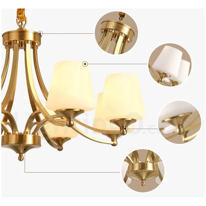 Pure Brass Large Luxurious Rustic Retro Vintage Brass Pendant Chandelier with Glass Shades