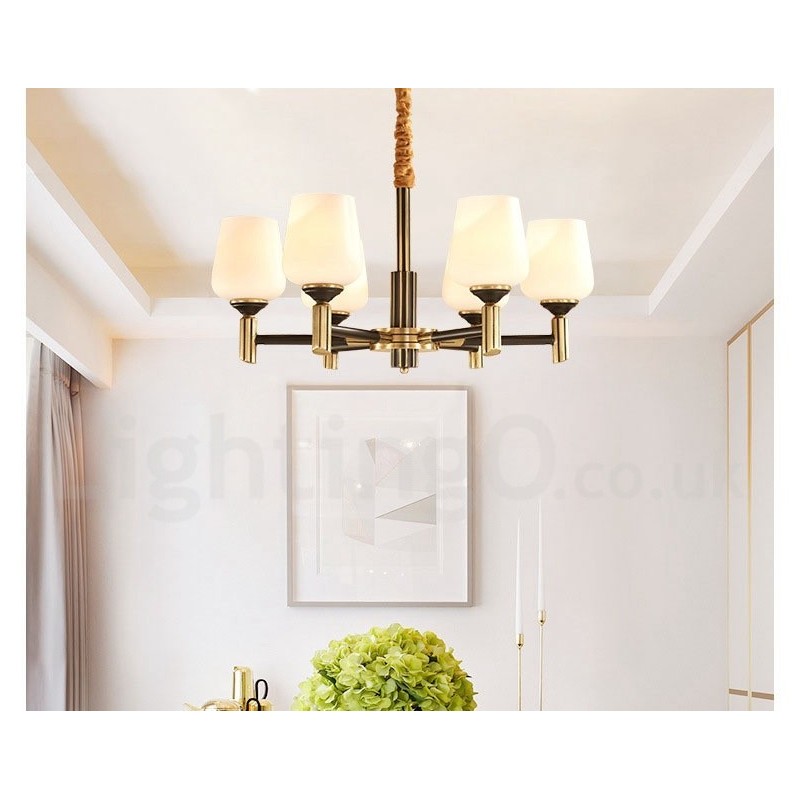 Pure Brass Large Luxurious Rustic Retro Vintage Brass Pendant Chandelier with Glass Shades