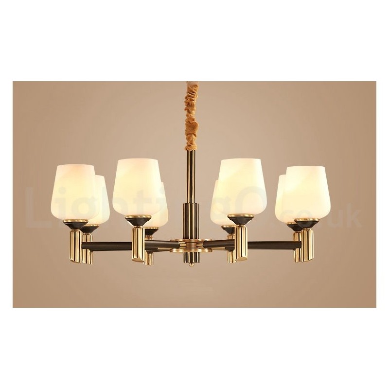Pure Brass Large Luxurious Rustic Retro Vintage Brass Pendant Chandelier with Glass Shades