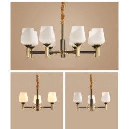 Pure Brass Large Luxurious Rustic Retro Vintage Brass Pendant Chandelier with Glass Shades