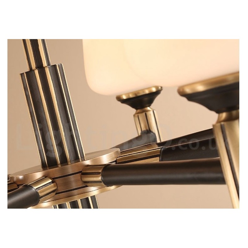 Pure Brass Large Luxurious Rustic Retro Vintage Brass Pendant Chandelier with Glass Shades