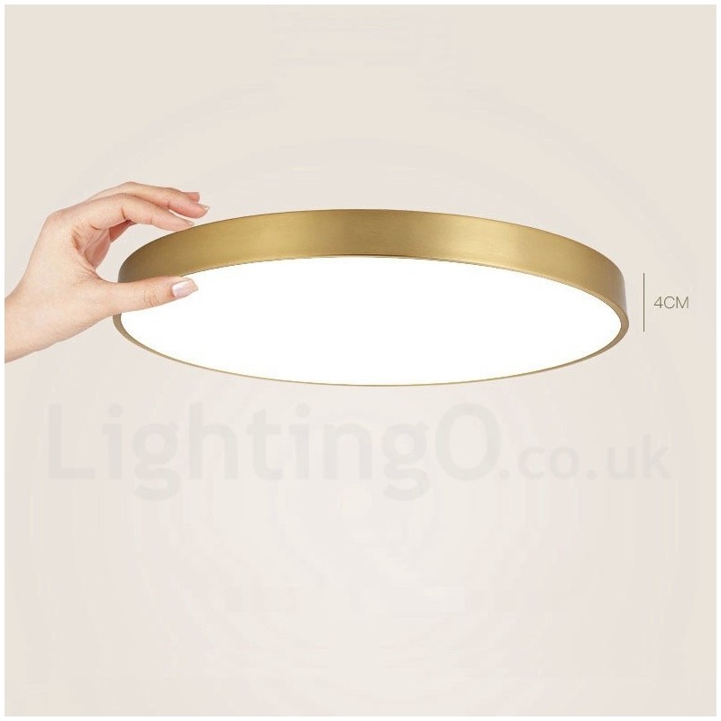 Ultra Thin 100% Brass Round Dimmable Modern Contemporary Nordic Style Flush Mount Brass Ceiling Lights with Acrylic Shade Also Can Be Used As Wall Light