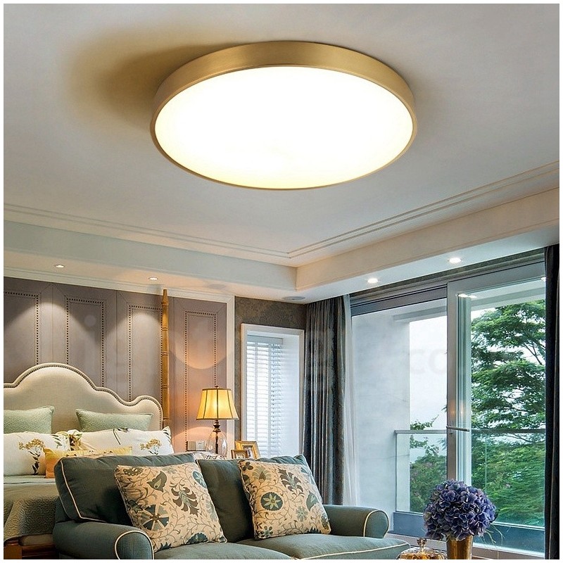 Ultra Thin 100% Brass Round Dimmable Modern Contemporary Nordic Style Flush Mount Brass Ceiling Lights with Acrylic Shade Also Can Be Used As Wall Light