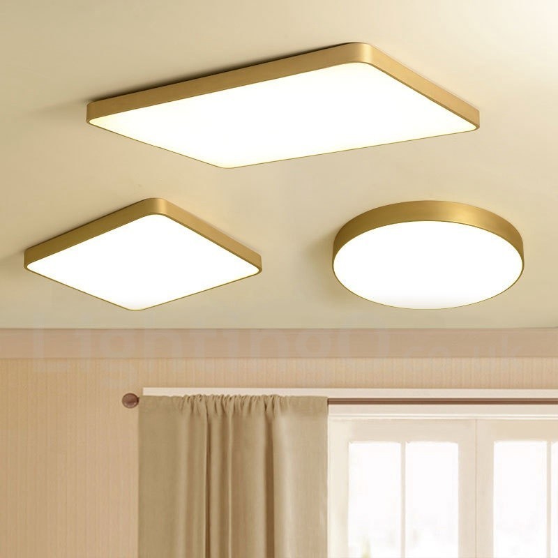 Ultra Thin 100% Brass Round Dimmable Modern Contemporary Nordic Style Flush Mount Brass Ceiling Lights with Acrylic Shade Also Can Be Used As Wall Light