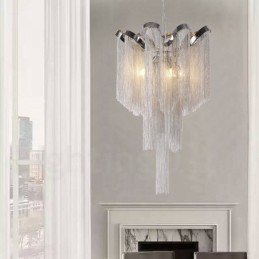 Aluminum Tassels Chandelier Designer Pendant Light Silver Colour