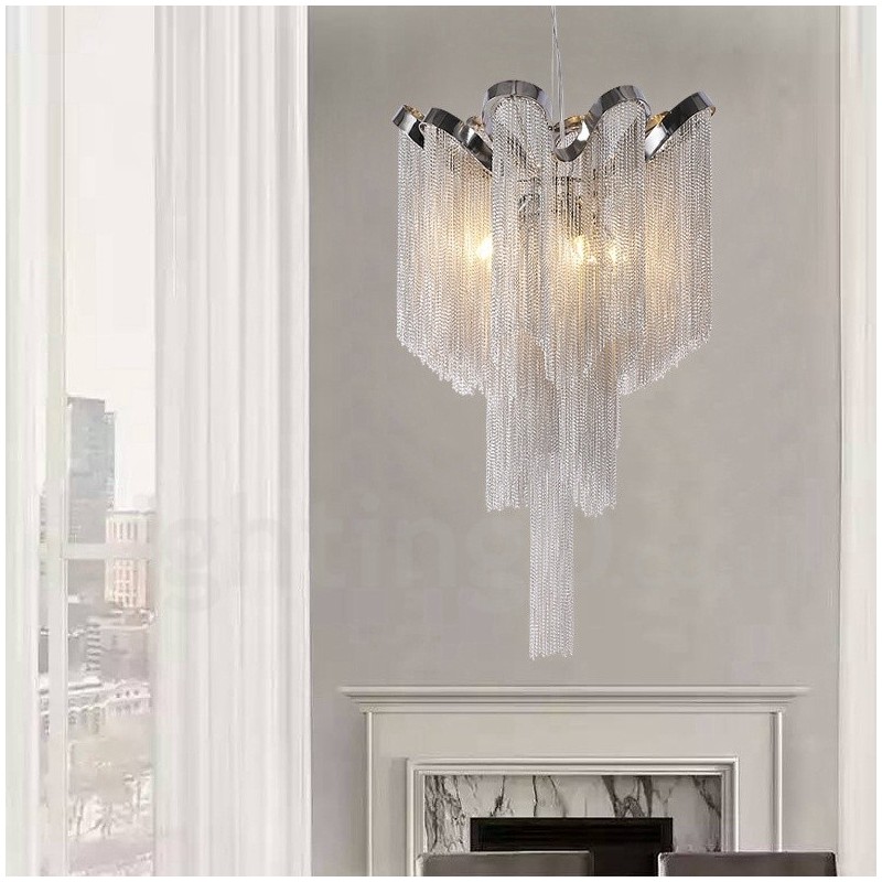 Aluminum Tassels Chandelier Designer Pendant Light Silver Colour