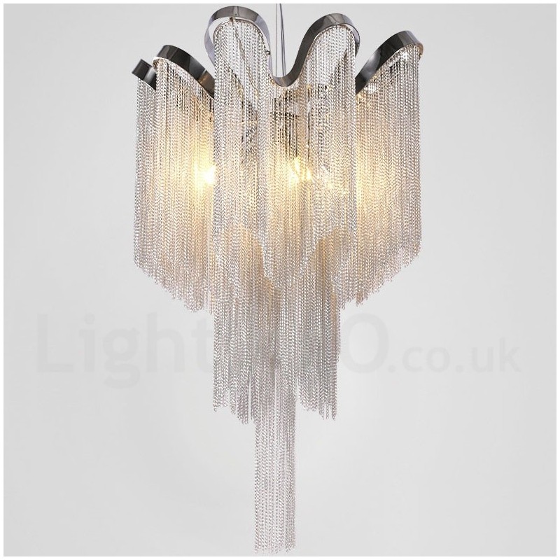 Aluminum Tassels Chandelier Designer Pendant Light Silver Colour